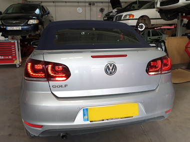 VW Golf Cabrio in workshop